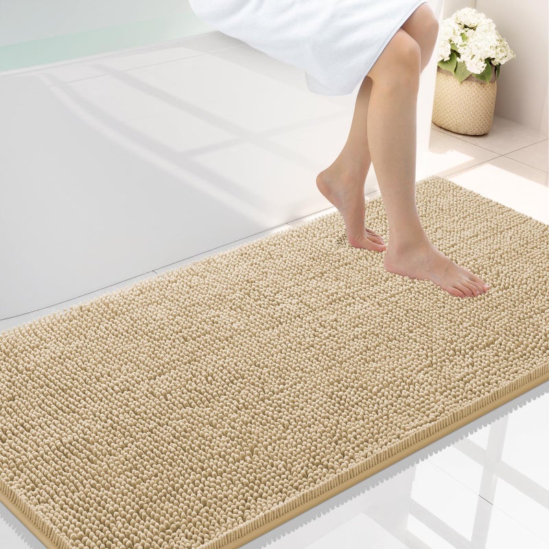 Smiry Luxury Chenille Bathroom Rugs 47x24, Extra Soft and Absorbent Shaggy Bath Mat, Machine Washable, Non-Slip Plush Carpet Runner for Tub, Shower, and Floor, Home Decor Accessories, Beige - Image 1